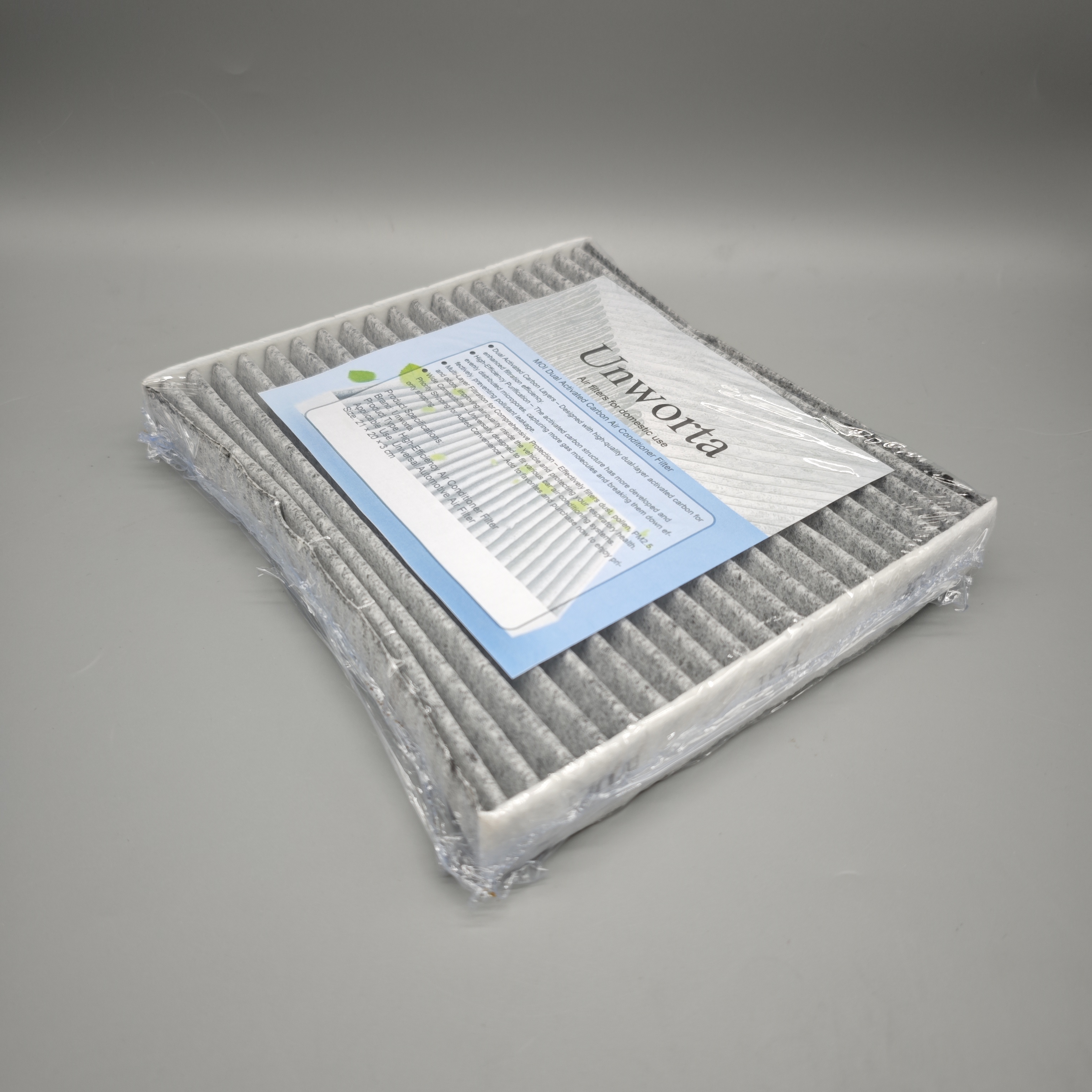 Unworta Air Filter for Domestic Use – Dual Layer Activated Carbon, Multi-Layer Purification, Universal Fit for AC Systems, 21x20x3 cm